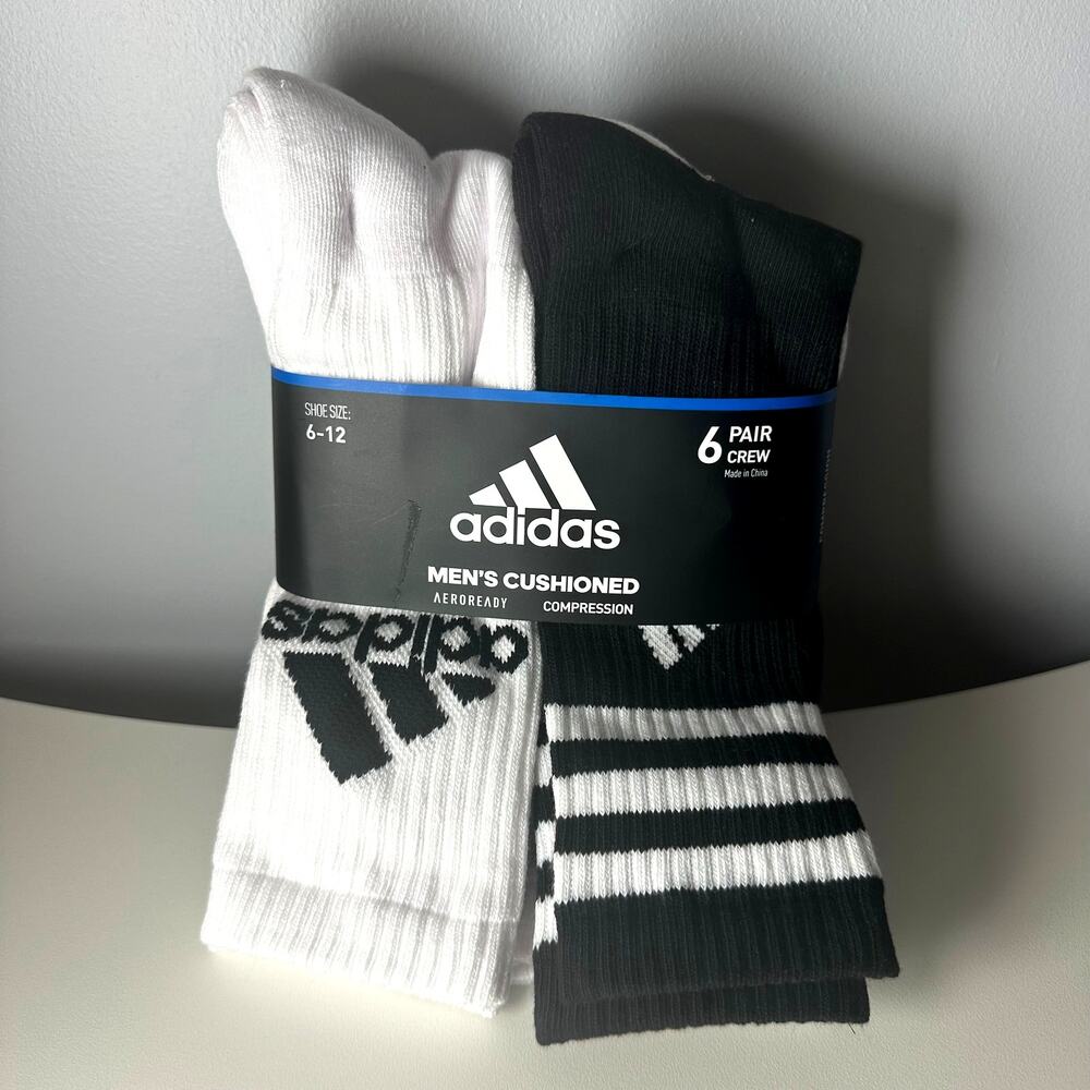 Men's Adidas Crew Socks 6 Pair Bundle NWT Shoe Size 6-12